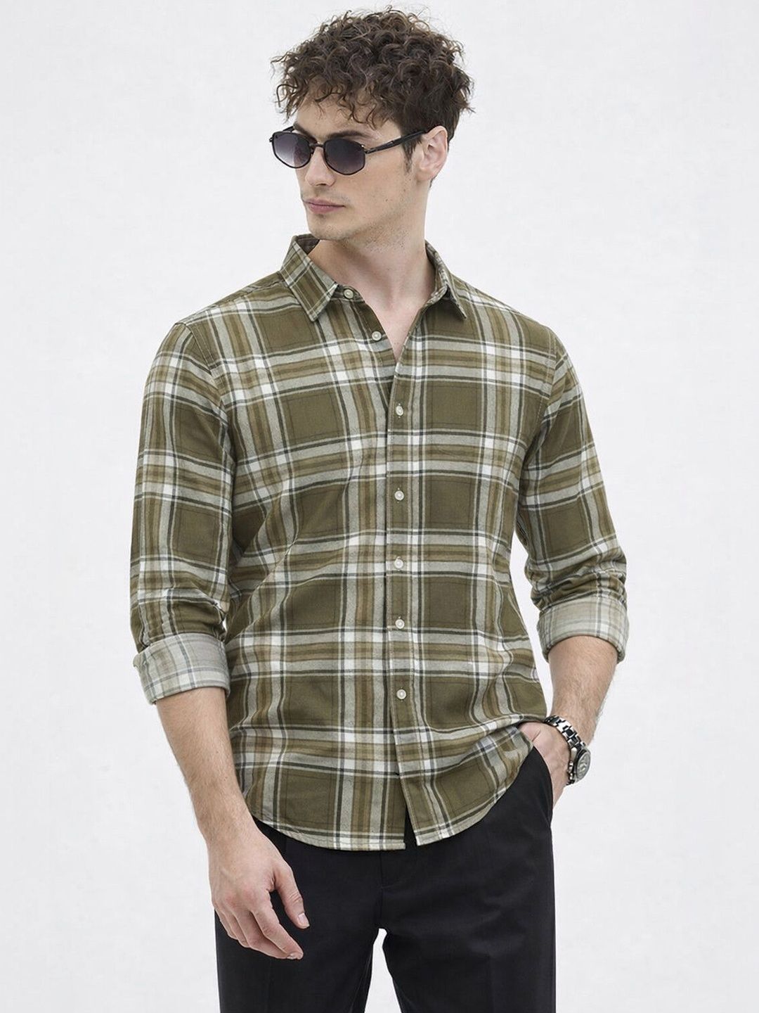 The Roadster Lifestyle Co Checked Cotton Shirt