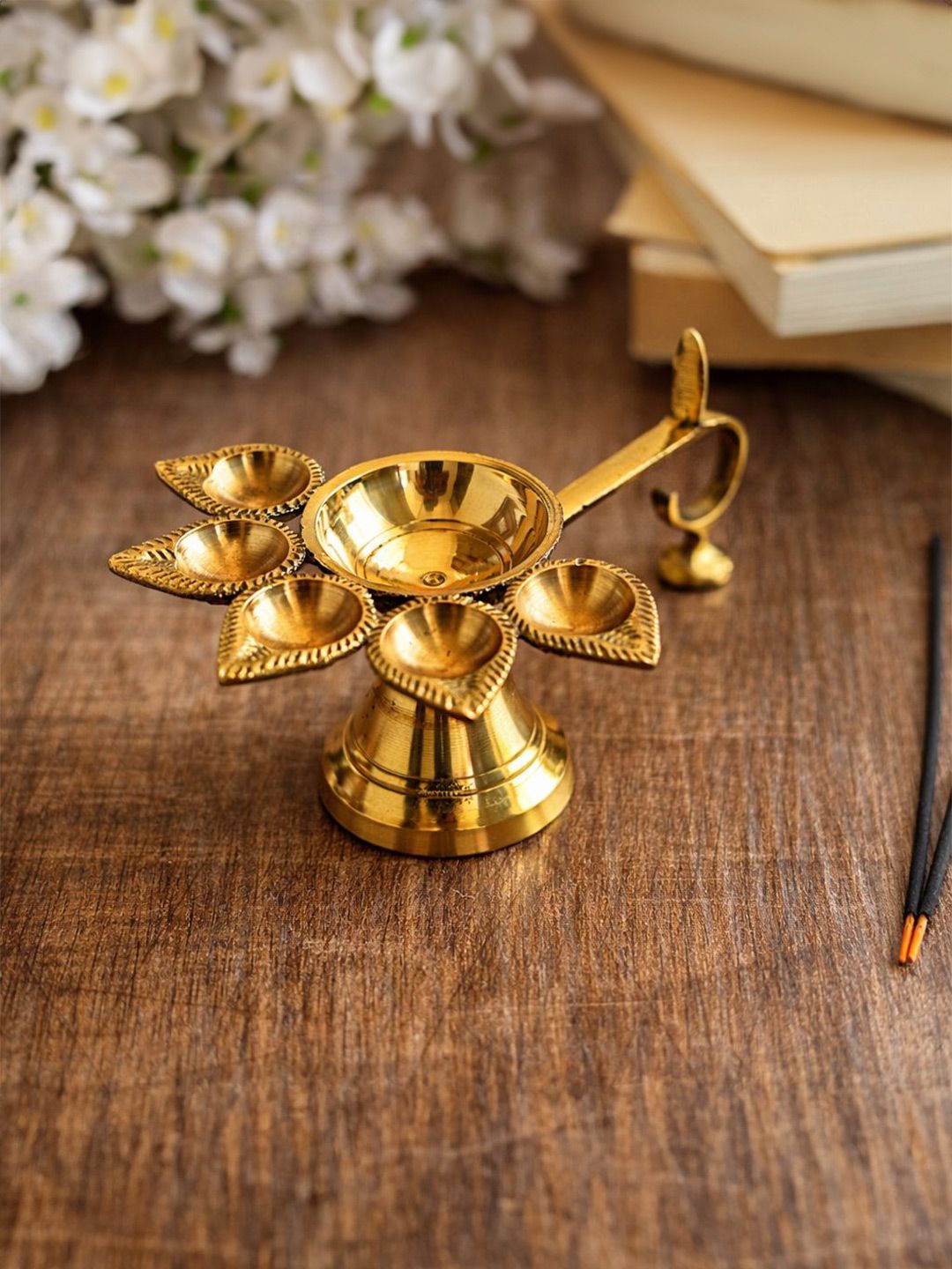 SD CREATIONS Yellow Textured Panch Aarti Deepak Diyas
