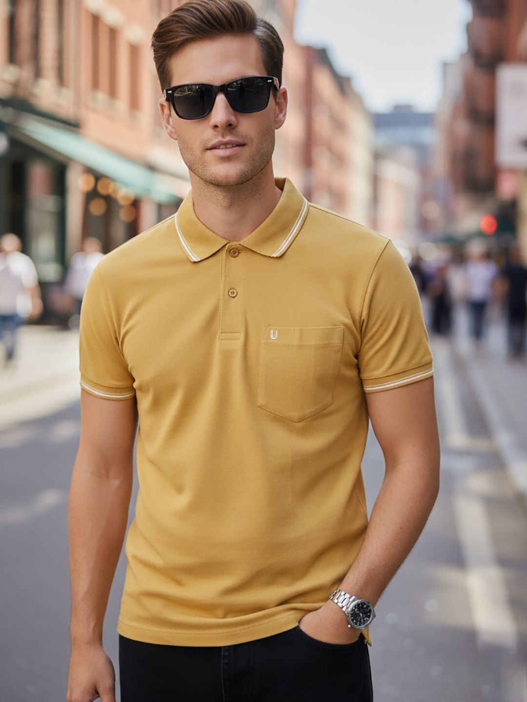 UNIBERRY JEANS Men Polo Collar Pockets T-shirt