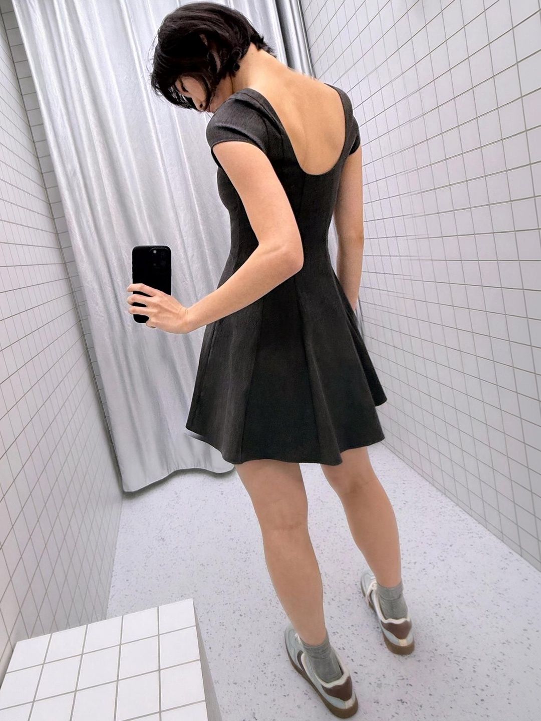 Bengaline mini dress with flared skirt