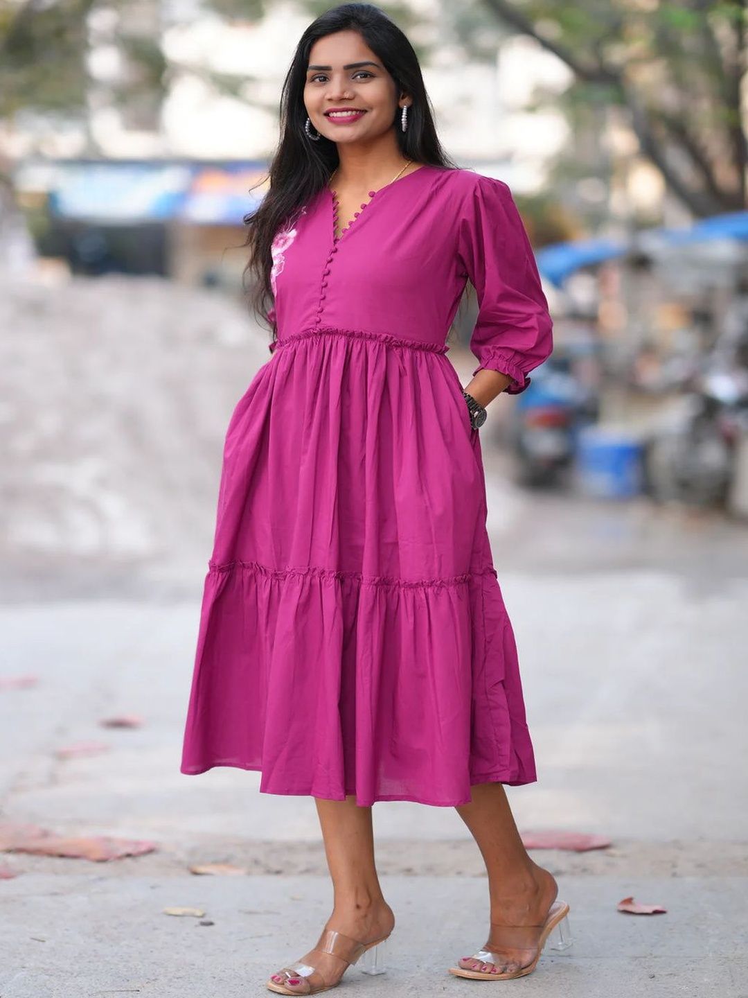 Buy Srivalli Collection Floral Embroidered Midi Dress - Dresses