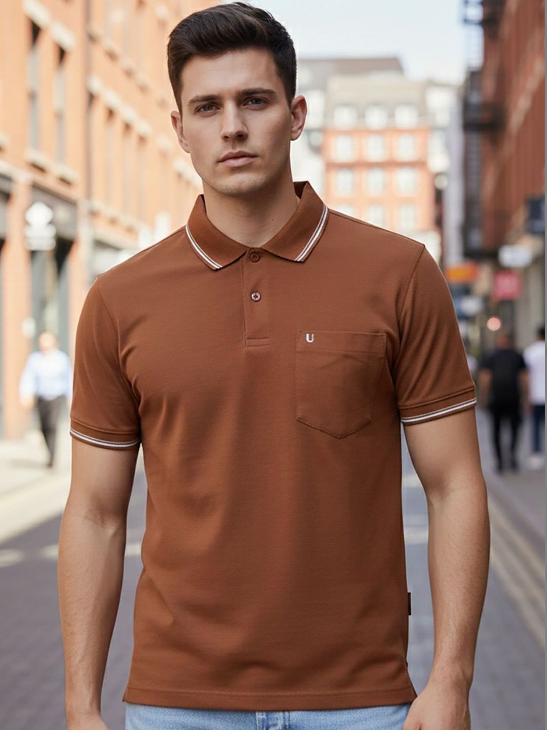 UNIBERRY JEANS Men Polo Collar Pockets T-shirt