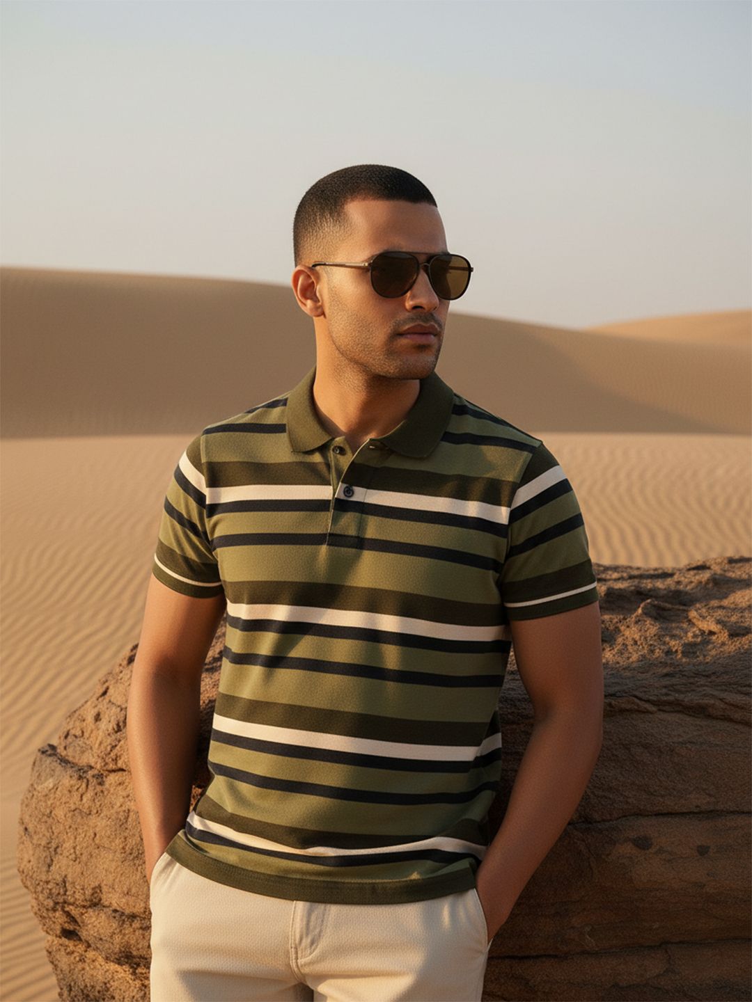 The Roadster Life Co. Horizontal Striped Polo Collar T-shirt