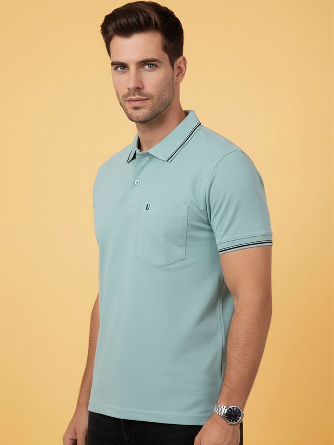 UNIBERRY JEANS Men Brand Logo Polo Collar Pockets T-shirt