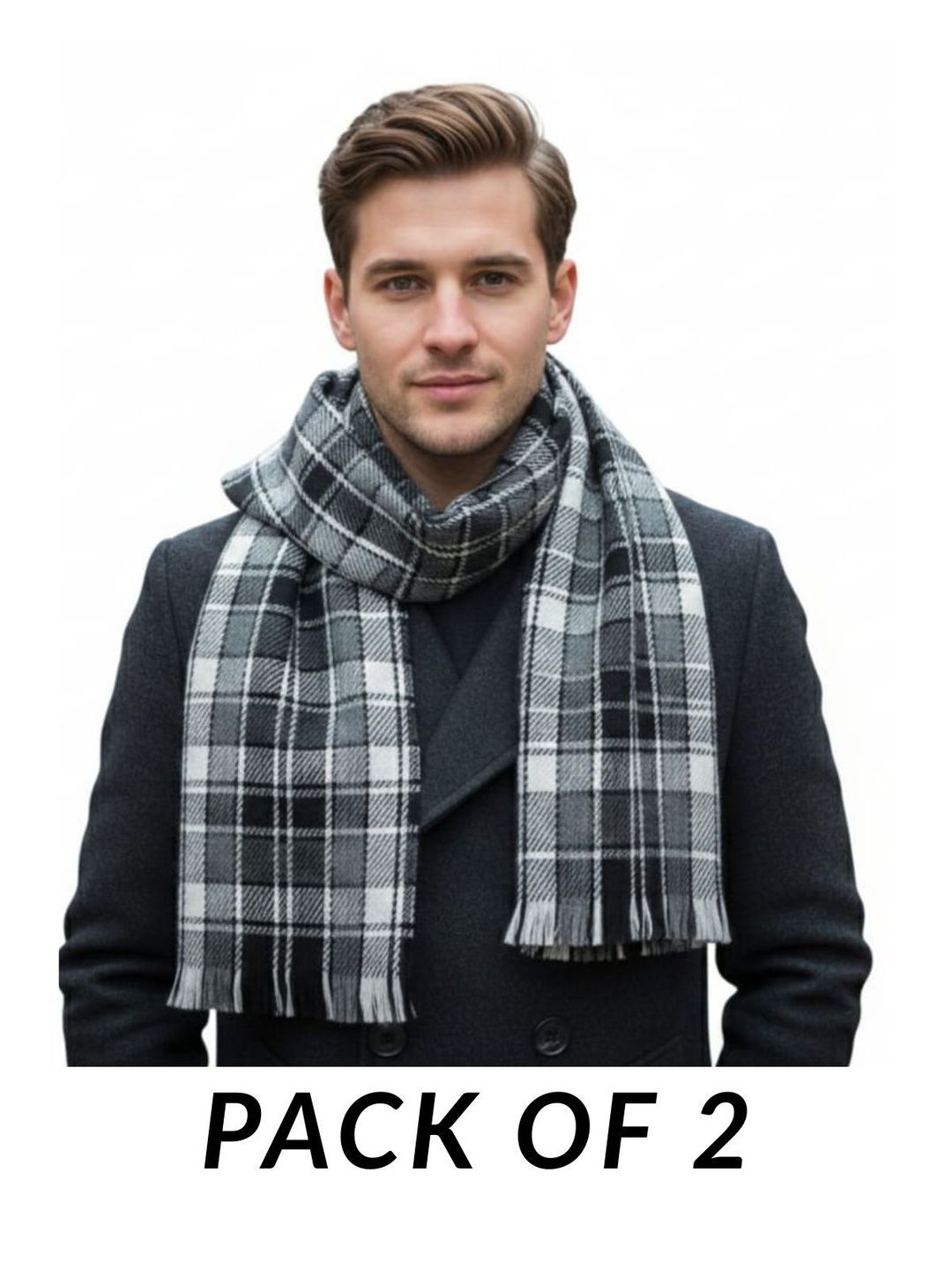 YAQR Men Checked Merino Wool Mufflers