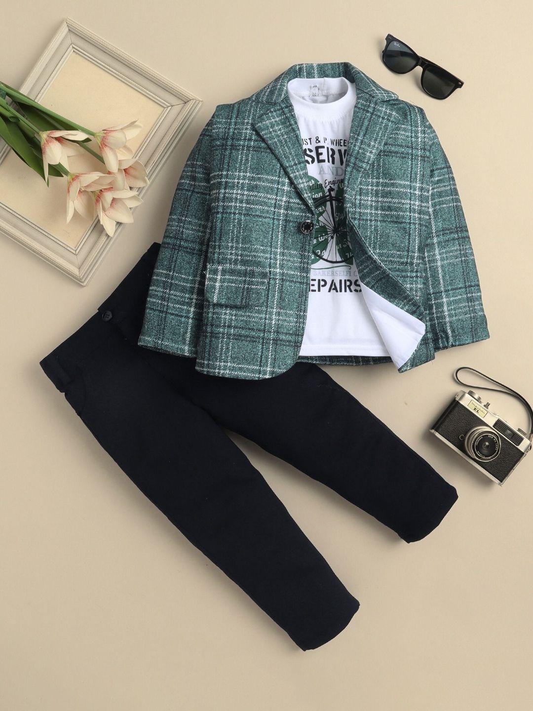 YK YK Boys Checked Notched Lapel 3-Piece Suits