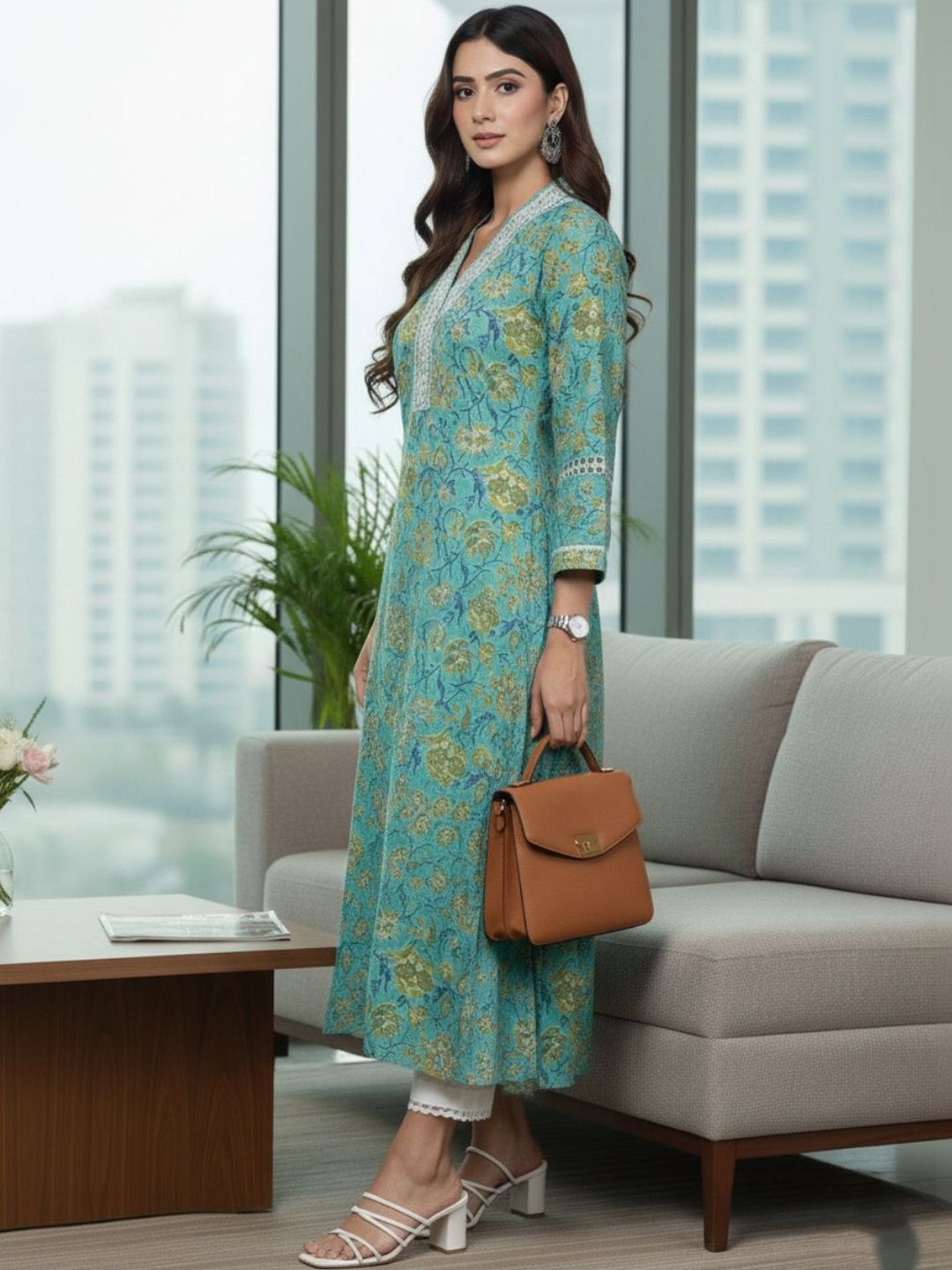 Varanga Women Floral Printed Thread Work Floral Kurta