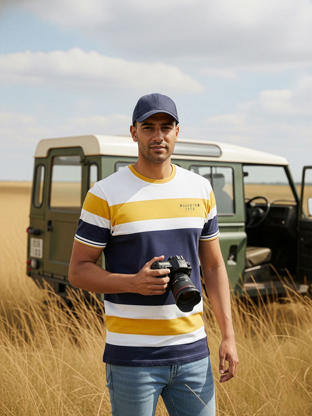 Roadster Men White  Mustard Yellow Colourblocked Round Neck  Cotton T-shirt