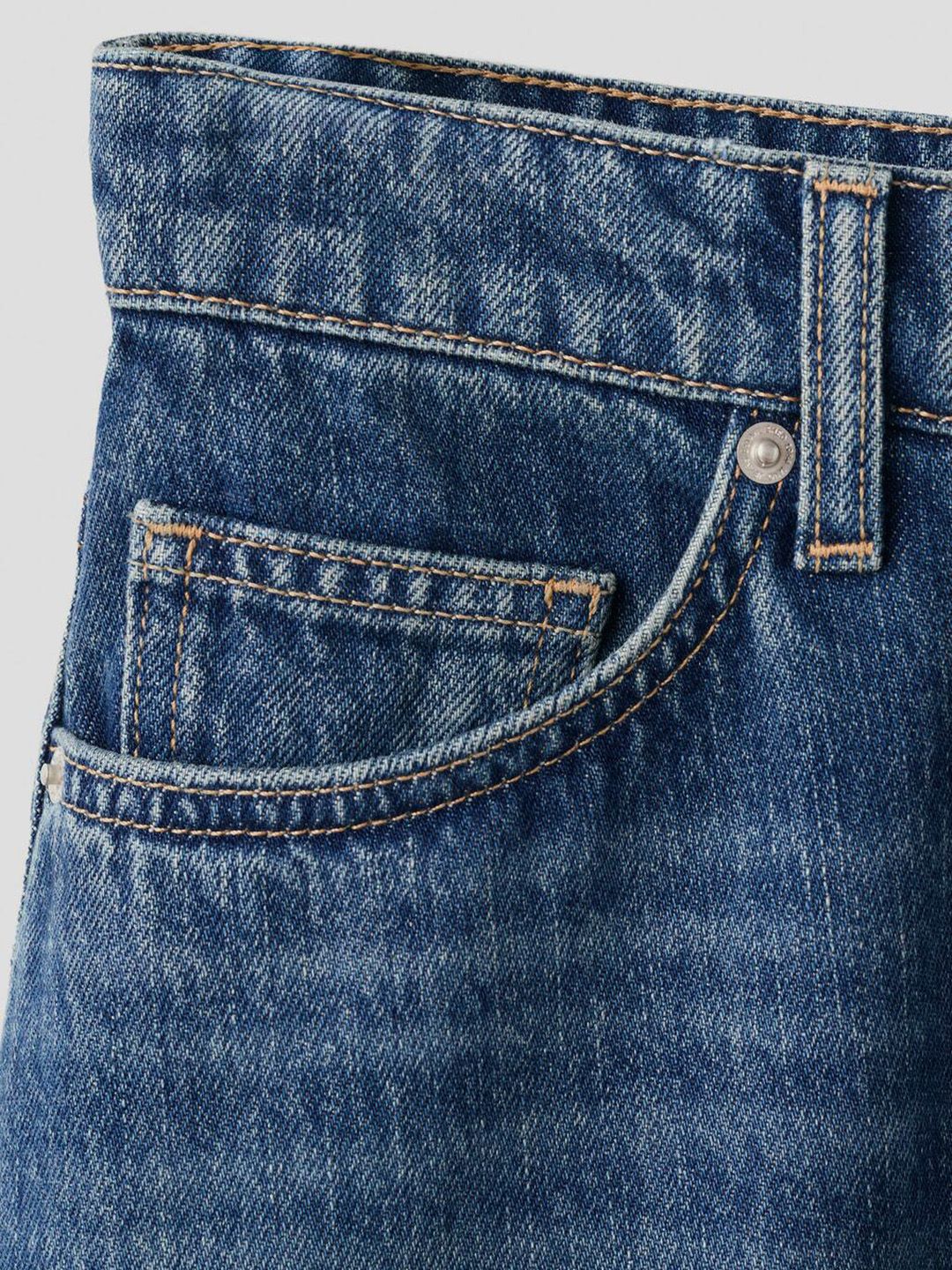 Mid-Rise Washed Flared Denim Midi Skirt