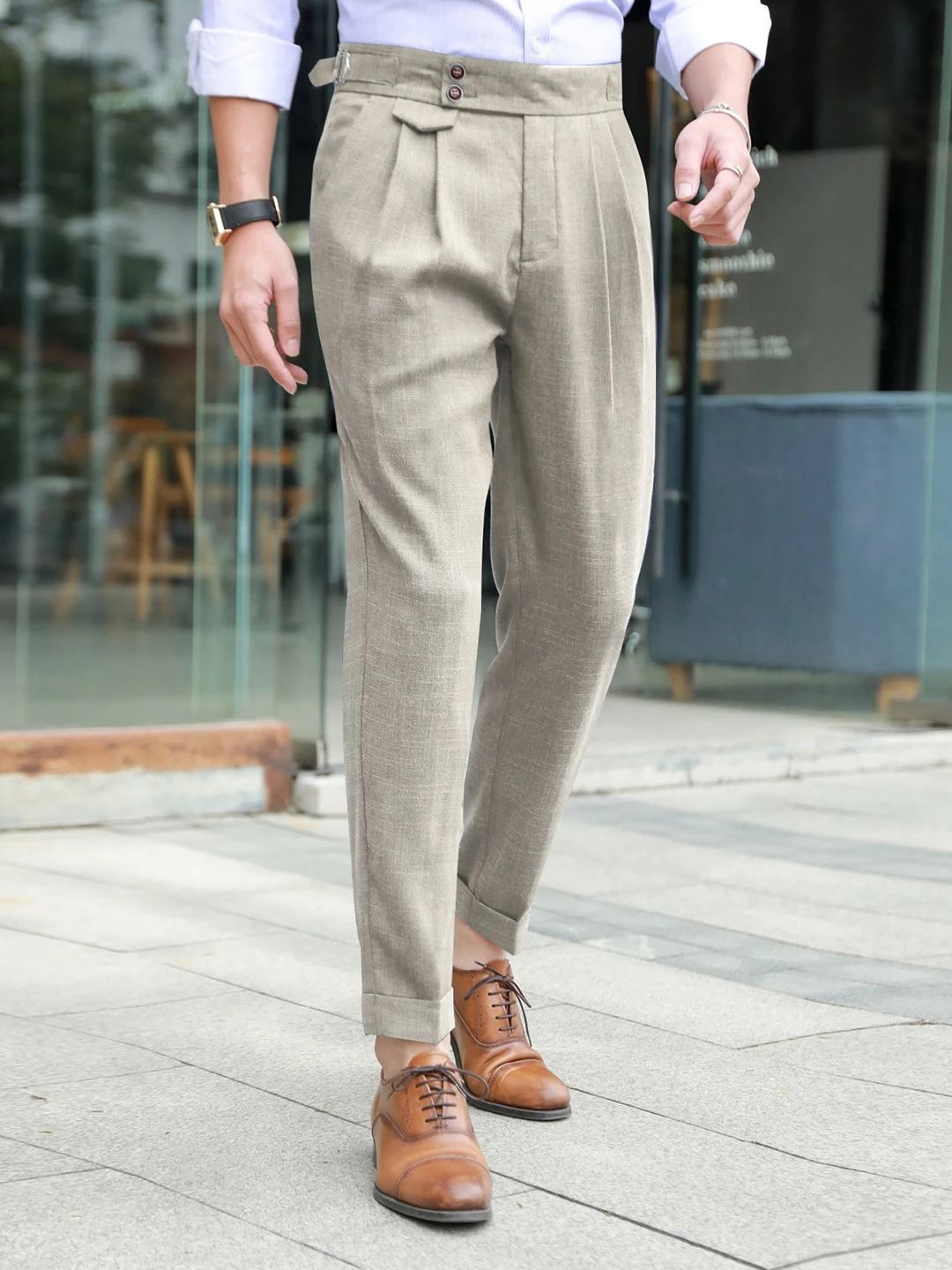 R.Code by The Roadster Life Co. Men High-Rise Pleated Trousers