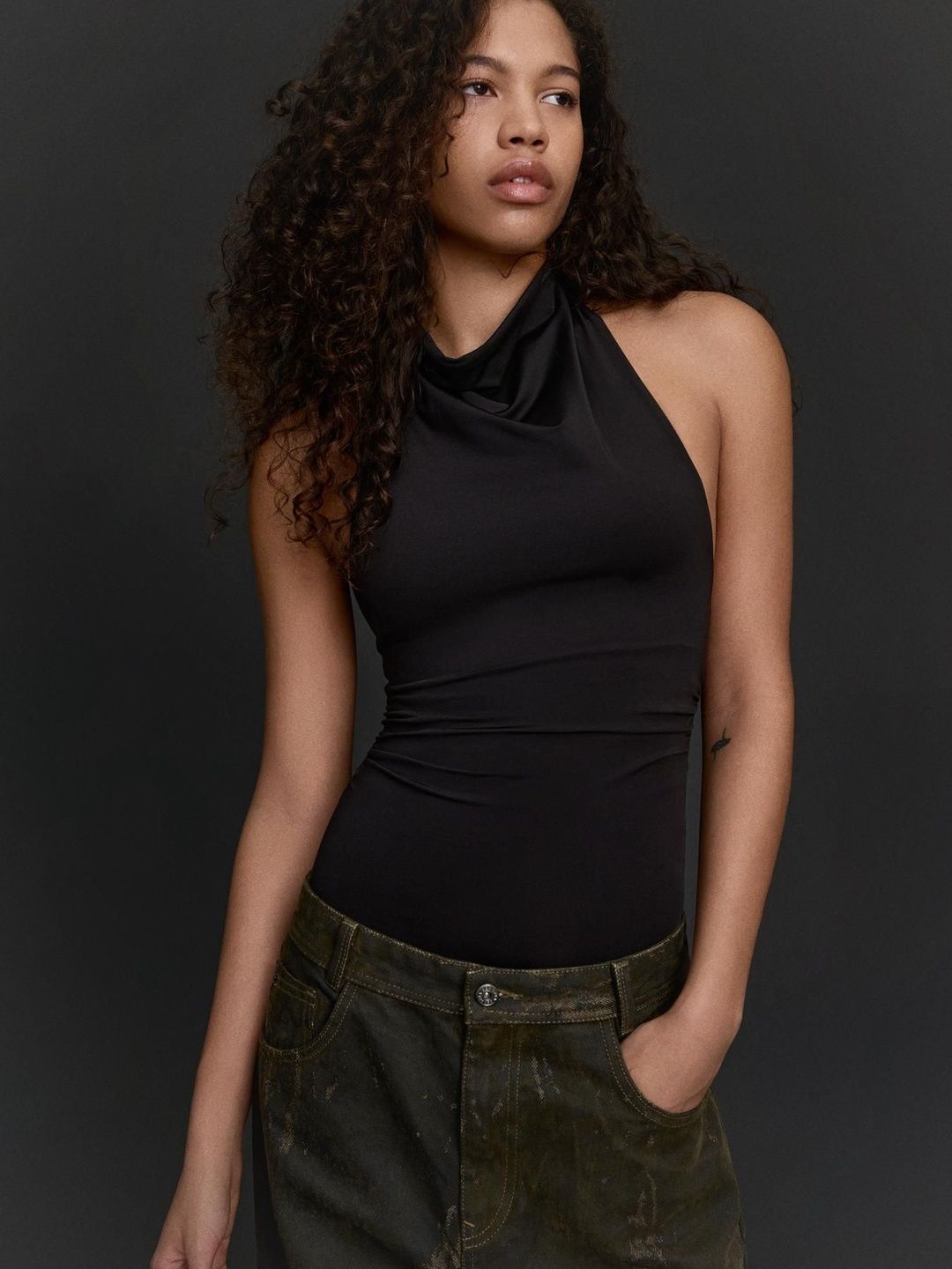 Ruched halter bodysuit