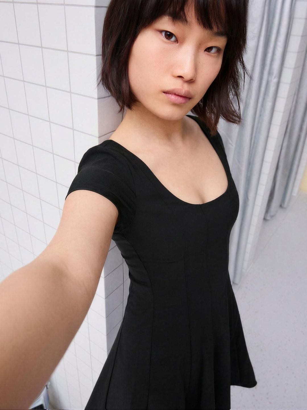 Bengaline mini dress with flared skirt