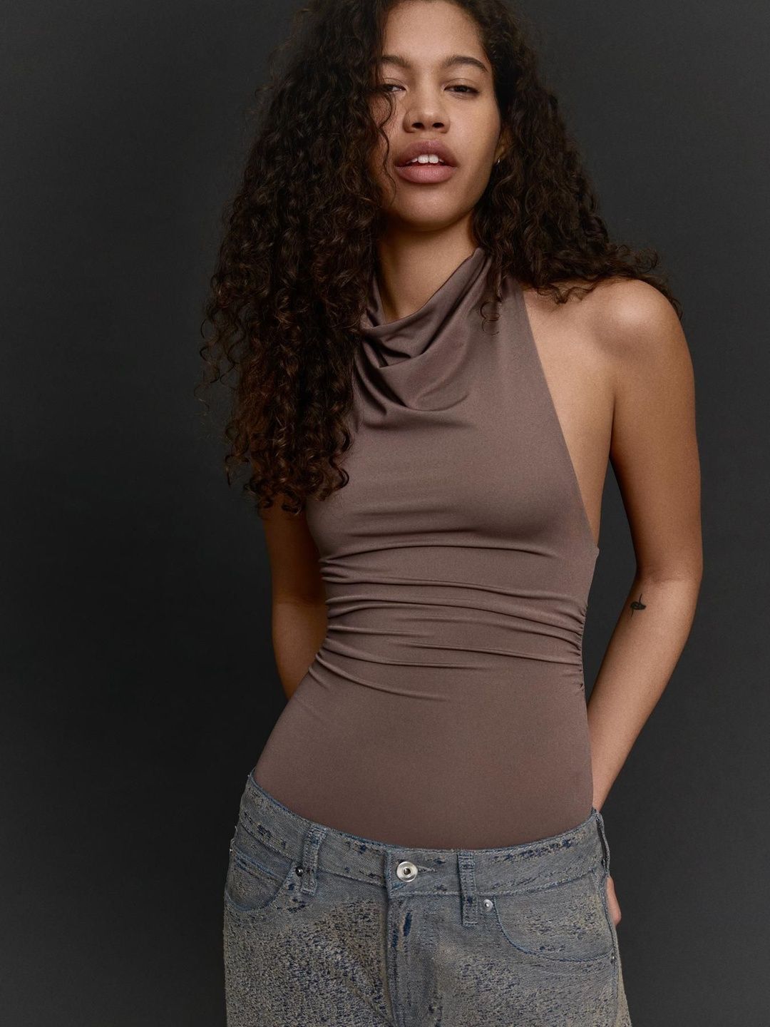 Ruched halter bodysuit