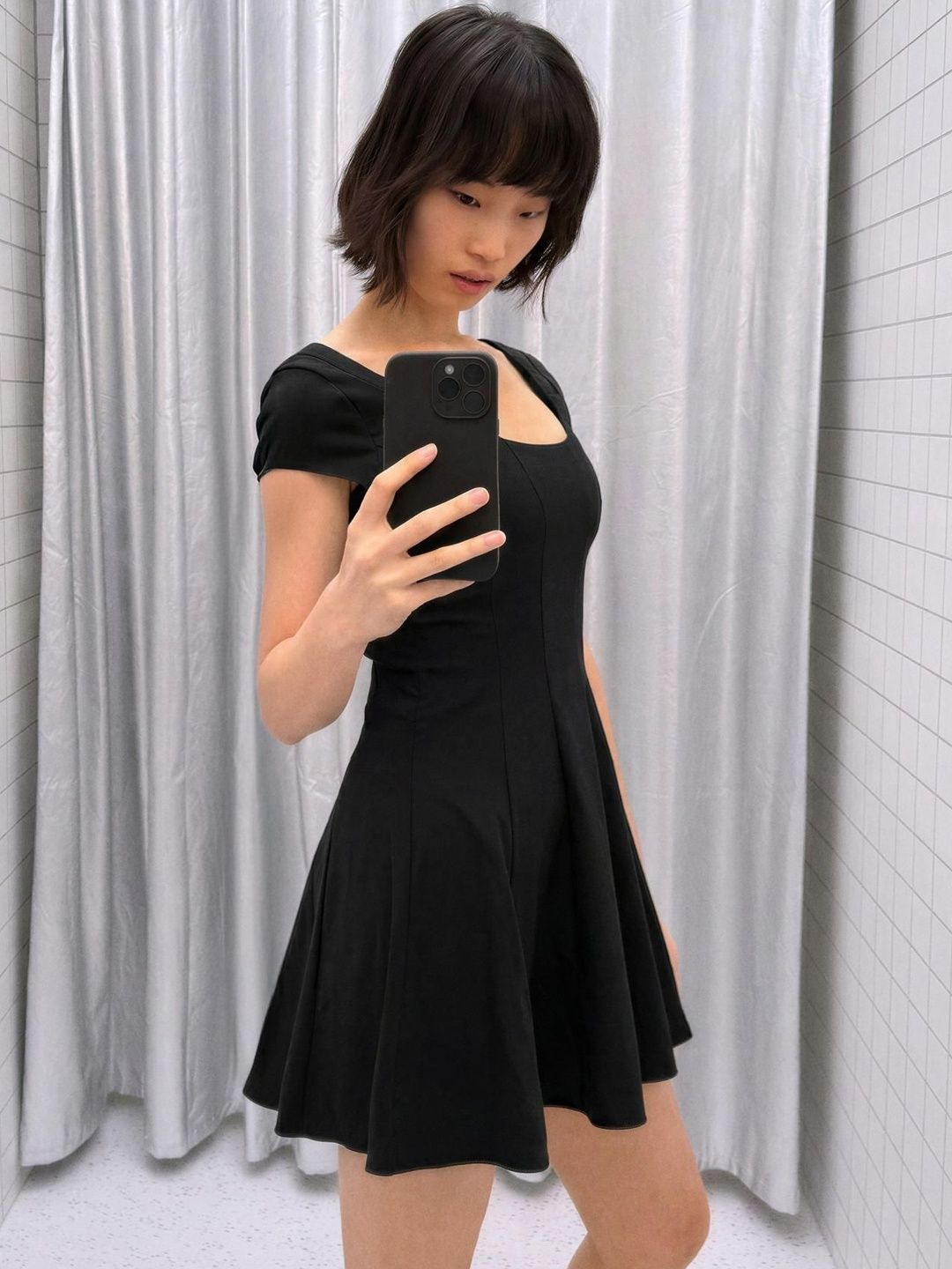 Bengaline mini dress with flared skirt