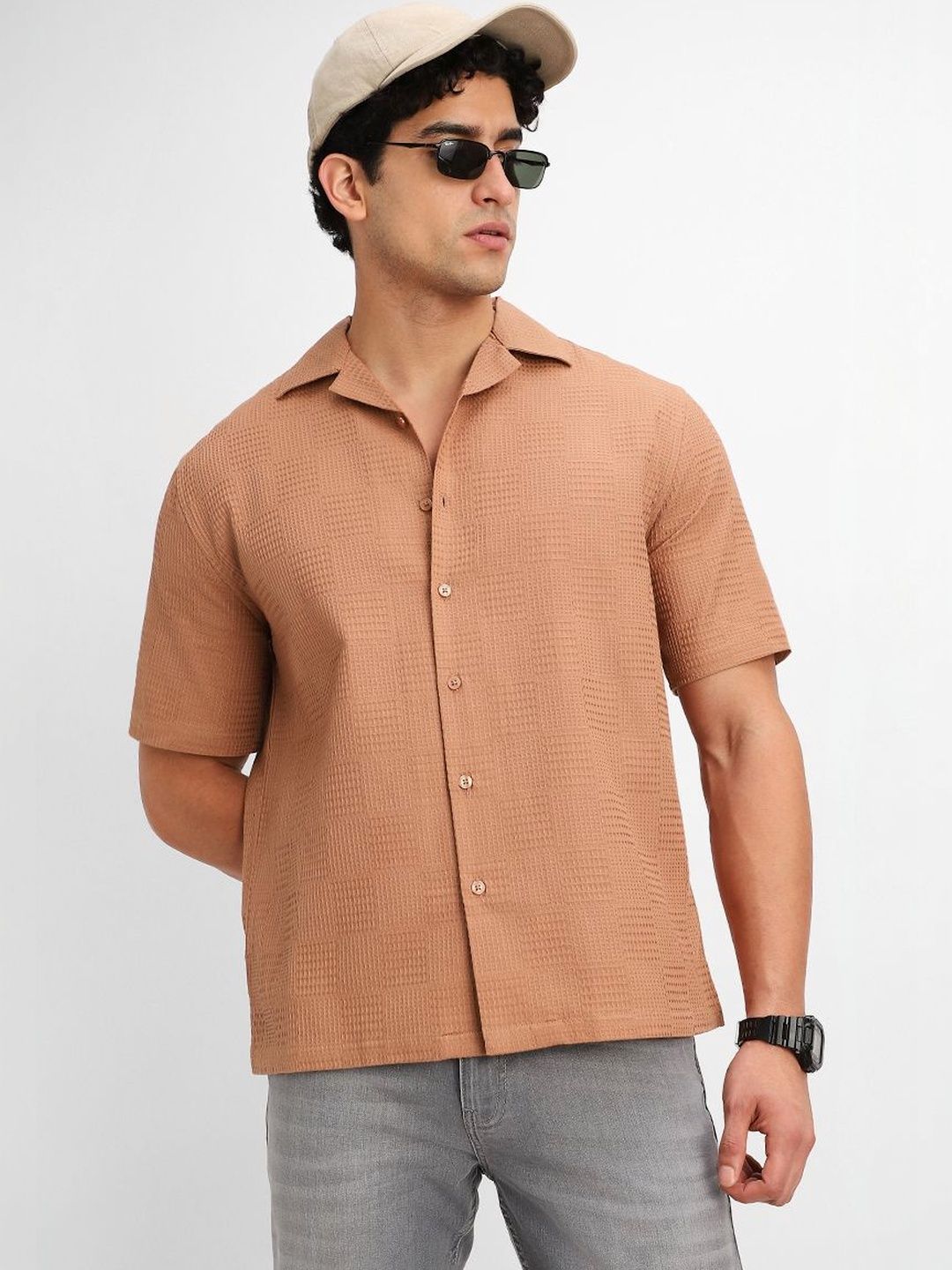 Snitch Light Brown Textured Shirt