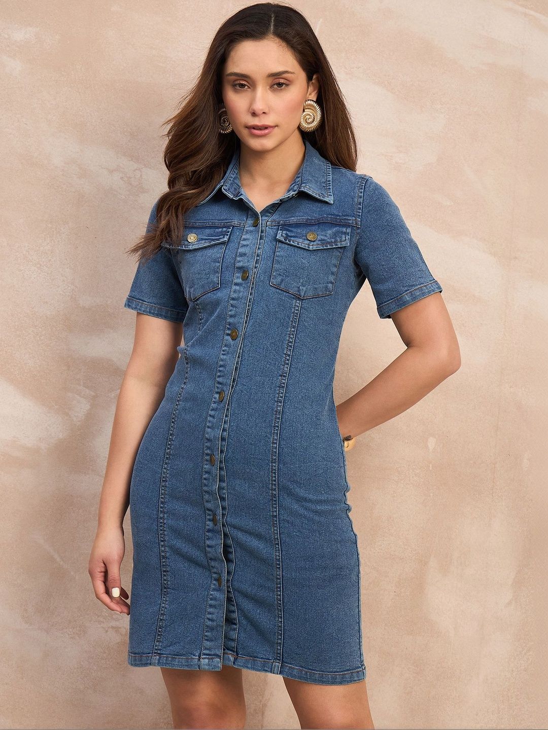 denim dresses myntra Buy EASY MOM Denim A-Line Midi Dress - Dresses for Women 39109044