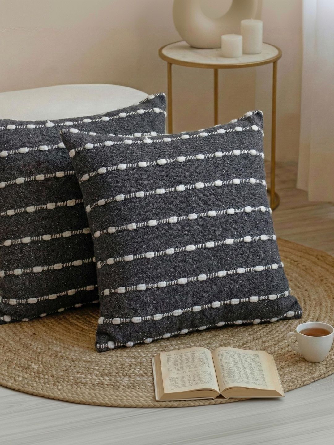 DMAASA Black & White Set of 2 Striped Square Cushion Covers