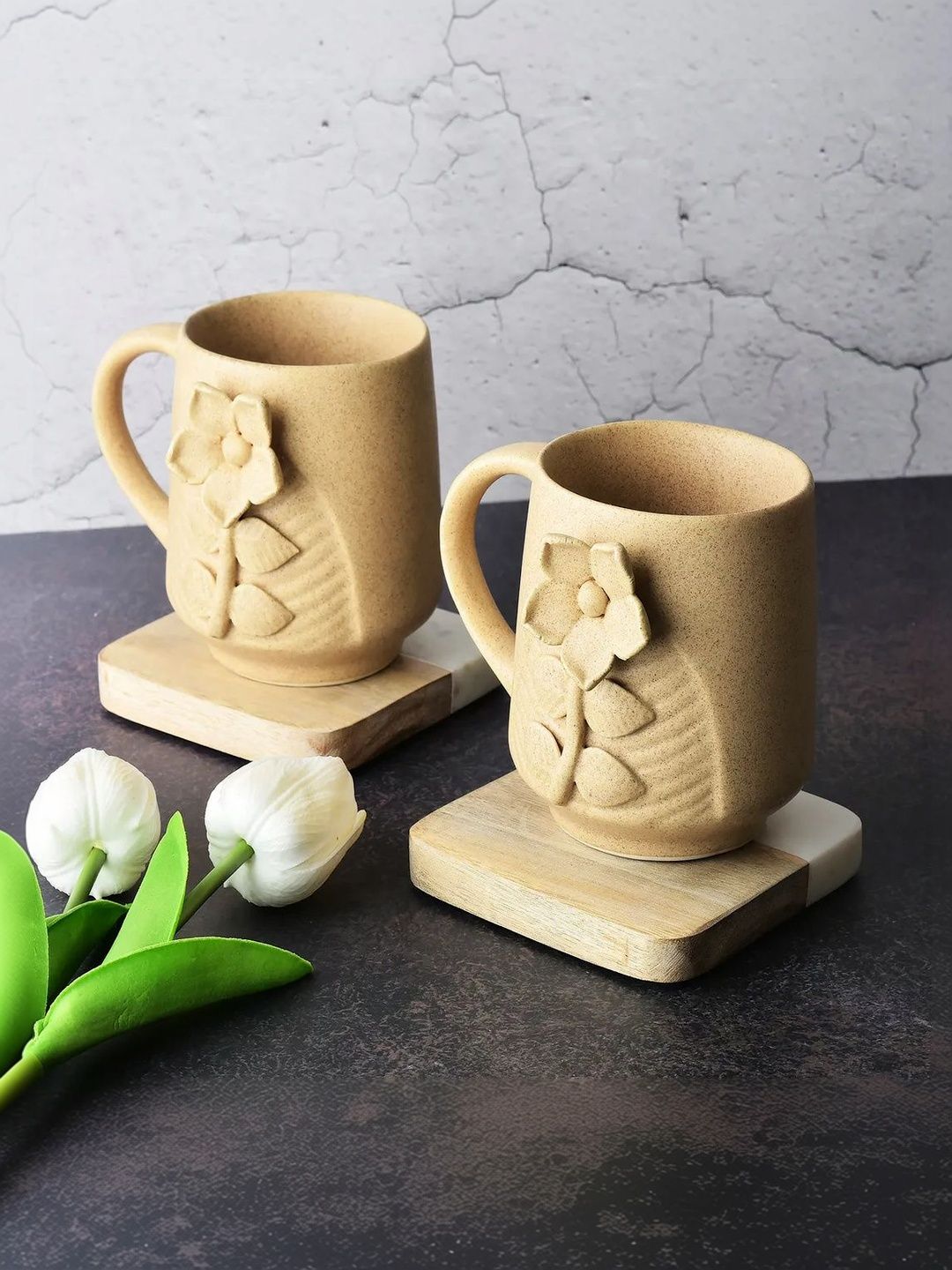 Simply Soho Beige Natural Elements Textured Ceramic Matte Cups Set of Cups and Mugs