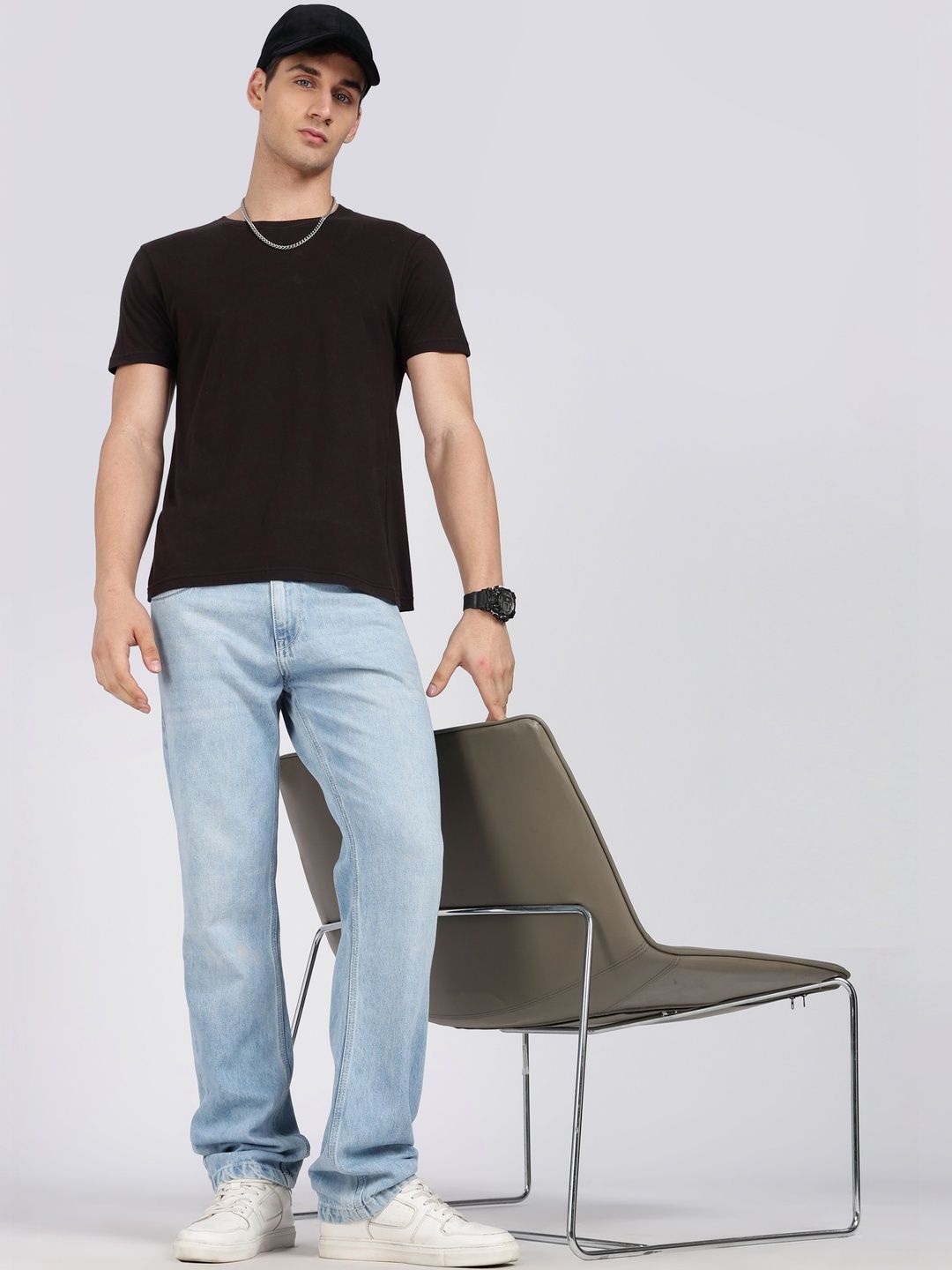 HERE&NOW Men Straight Fit Mid-Rise Light Fade Stretchable Jeans