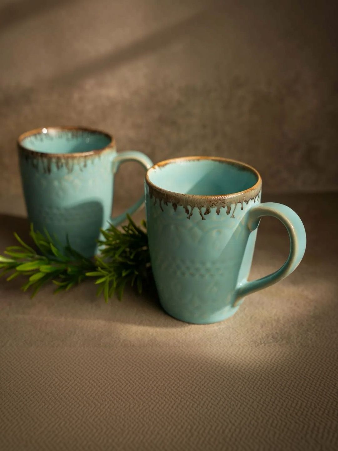 Simply Soho Blue Crafted Ceramics Textured Ceramic Glossy Cups Set of Cups and Mugs