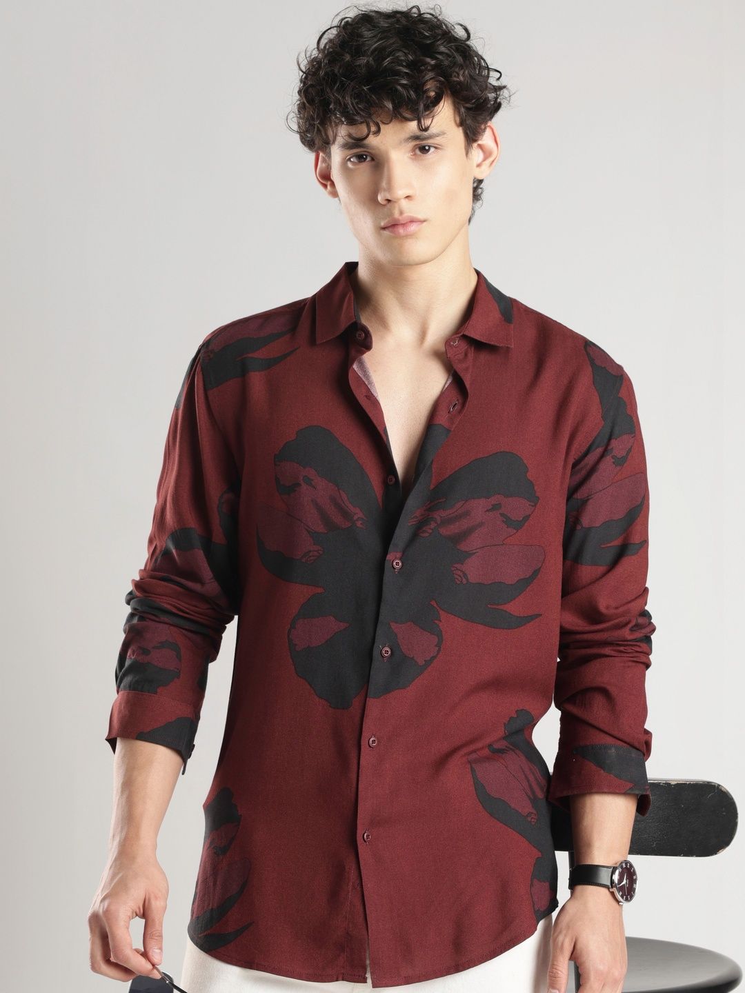 HERE&NOW Men Slim Fit Floral Printed Casual Shirt