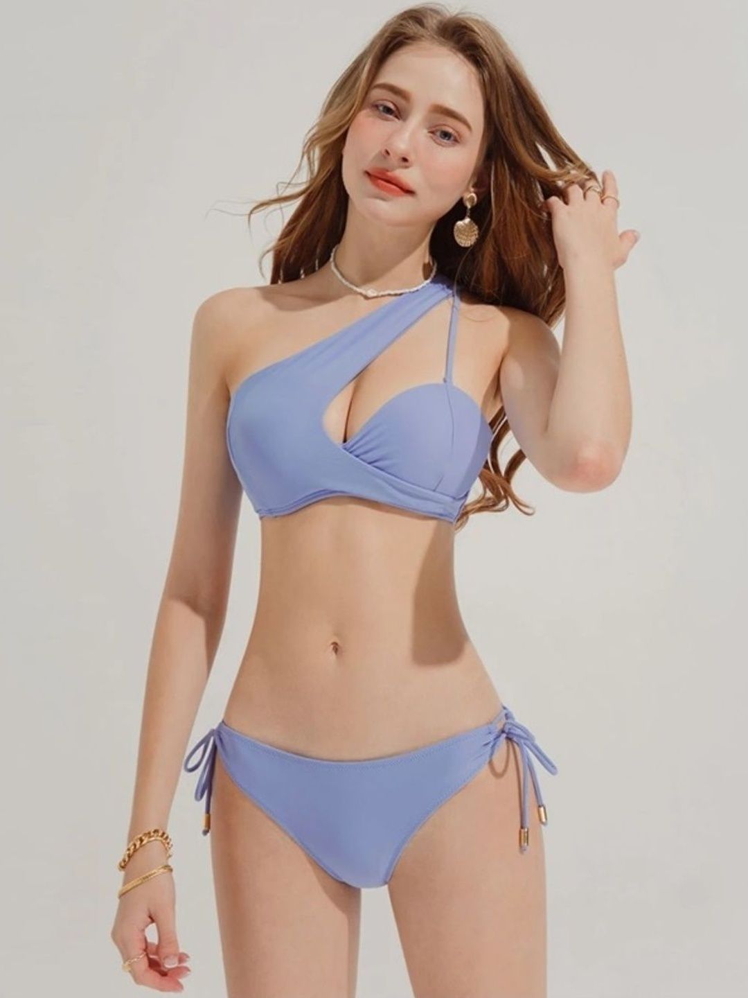 DESAN Solid One Shoulder Monokini Swim Bikini Set