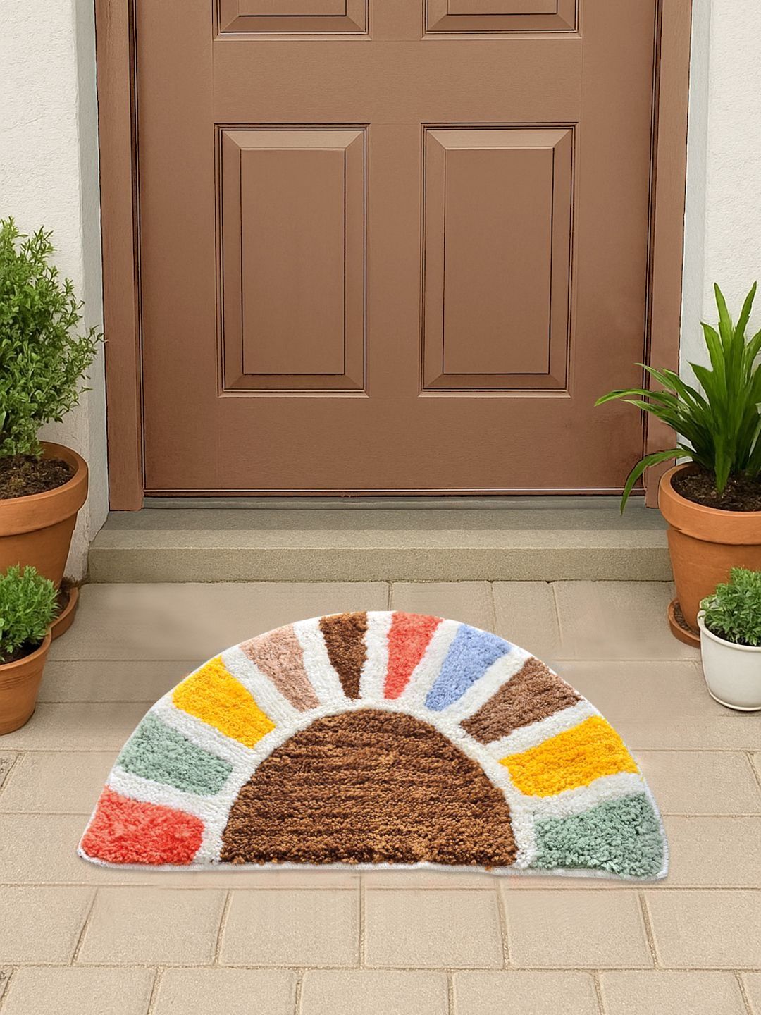 FABINALIV White & Brown Patterned Anti-Skid Doormat