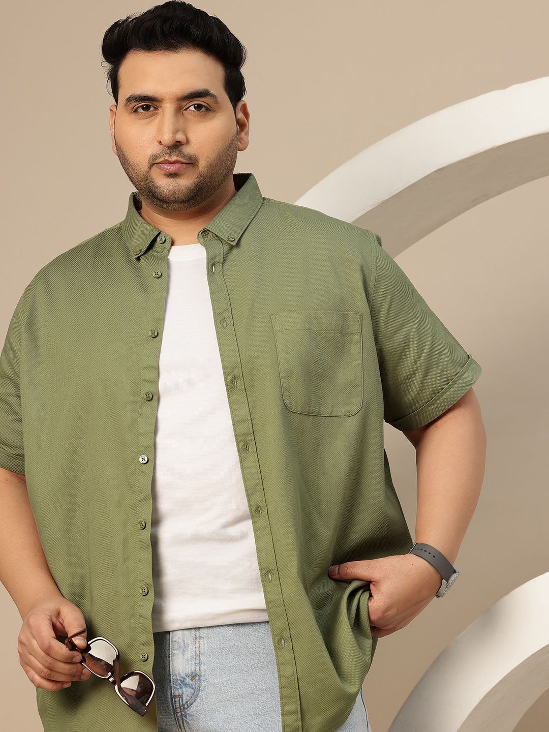 Sztori Plus Size Textured Pure Cotton Casual Shirt
