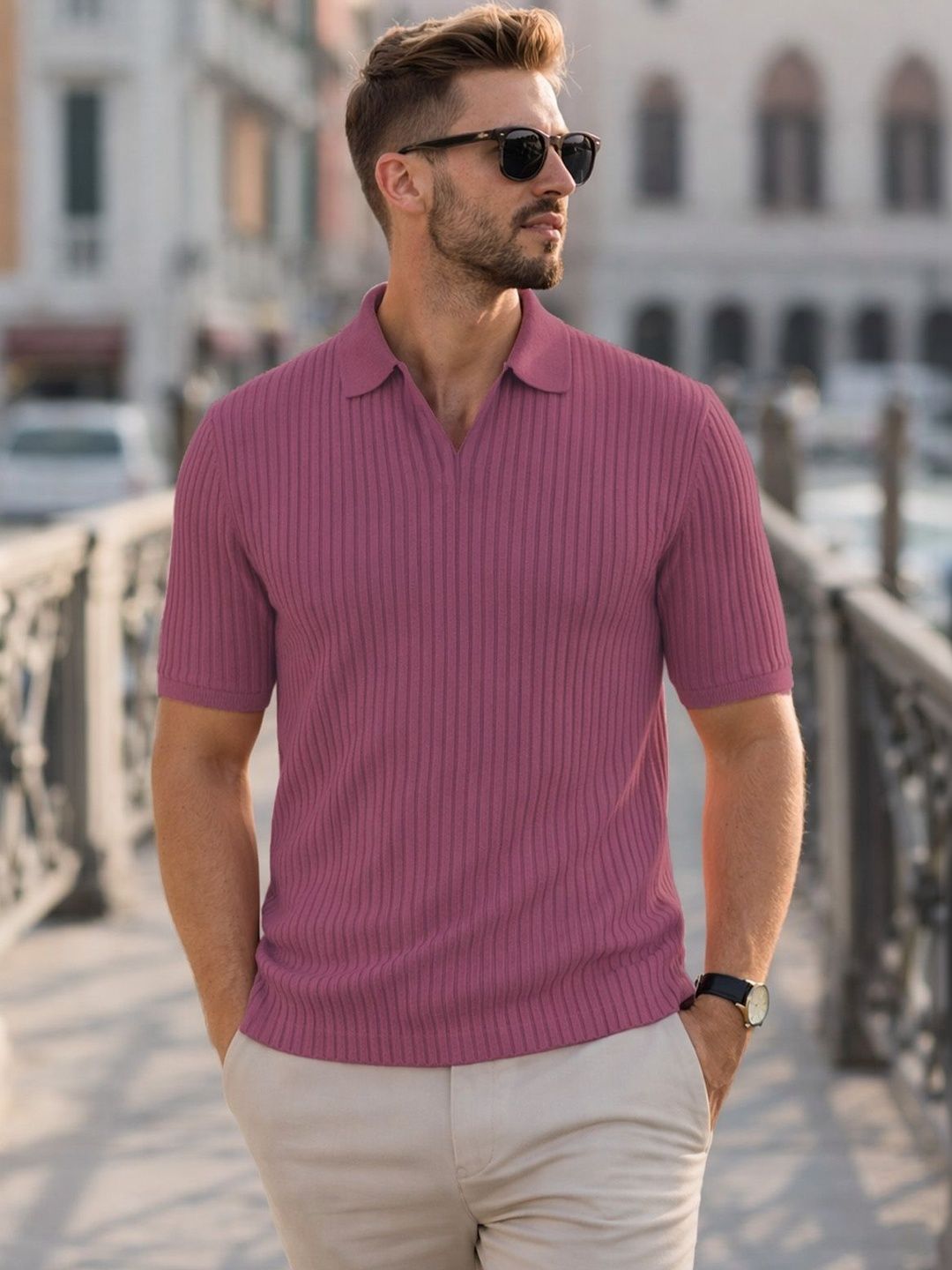 VEIRDO Men Polo Collar T-shirt