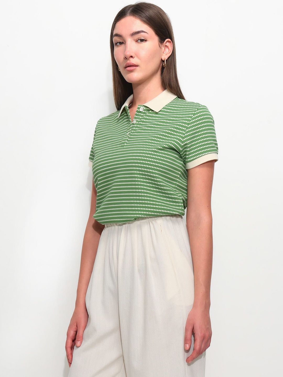 Striped Polo Collar T-shirt