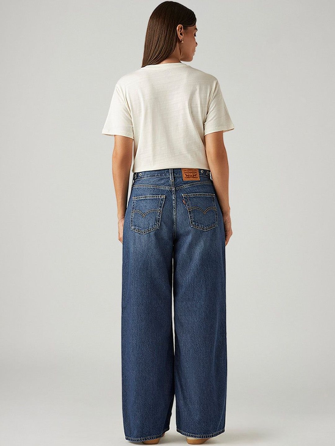 Blue Ribcage Wide Leg Fit High Rise Jeans