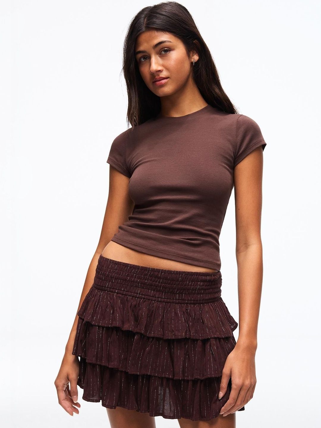 Shimmery ruffle mini skirt
