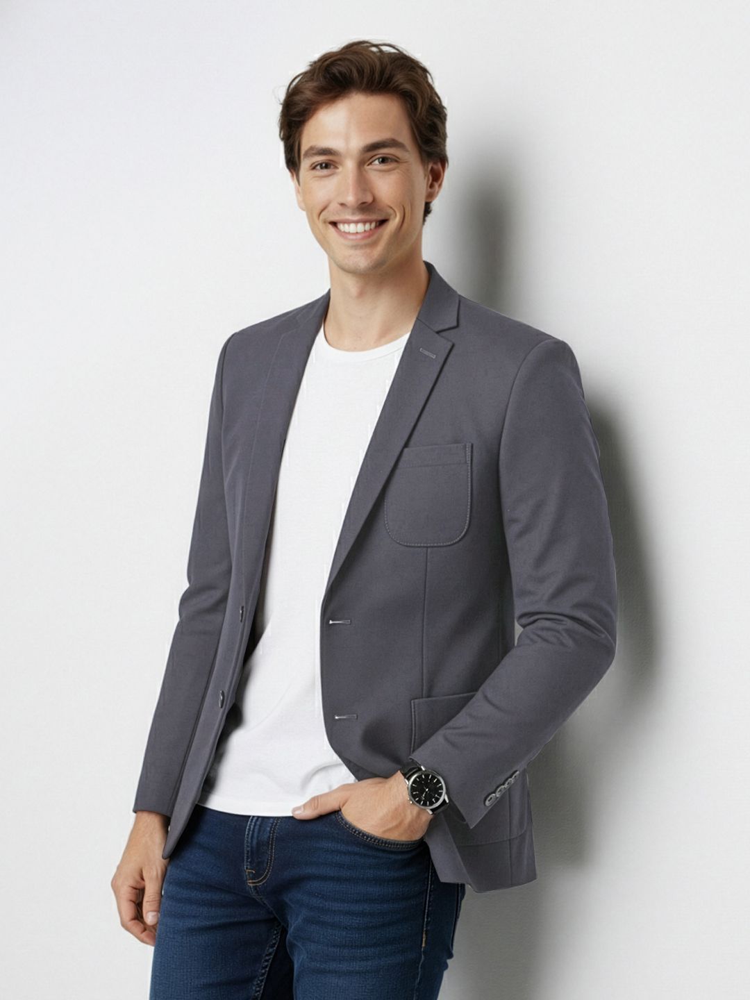 Mast & Harbour Notched Lapel Collar Single-Breasted Blazer with Chest Pocket