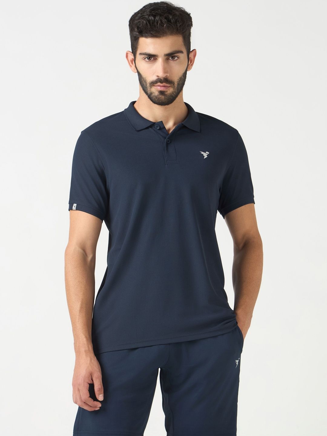Technosport Men Brand Logo Polo Collar Anti Static Slim Fit T-shirt
