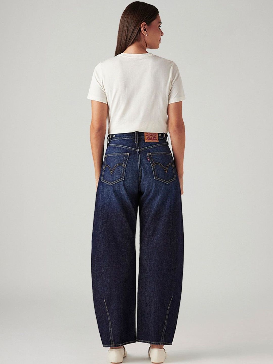 Navy Loose Fit Mid Rise Baggy Dad Barrel Jeans