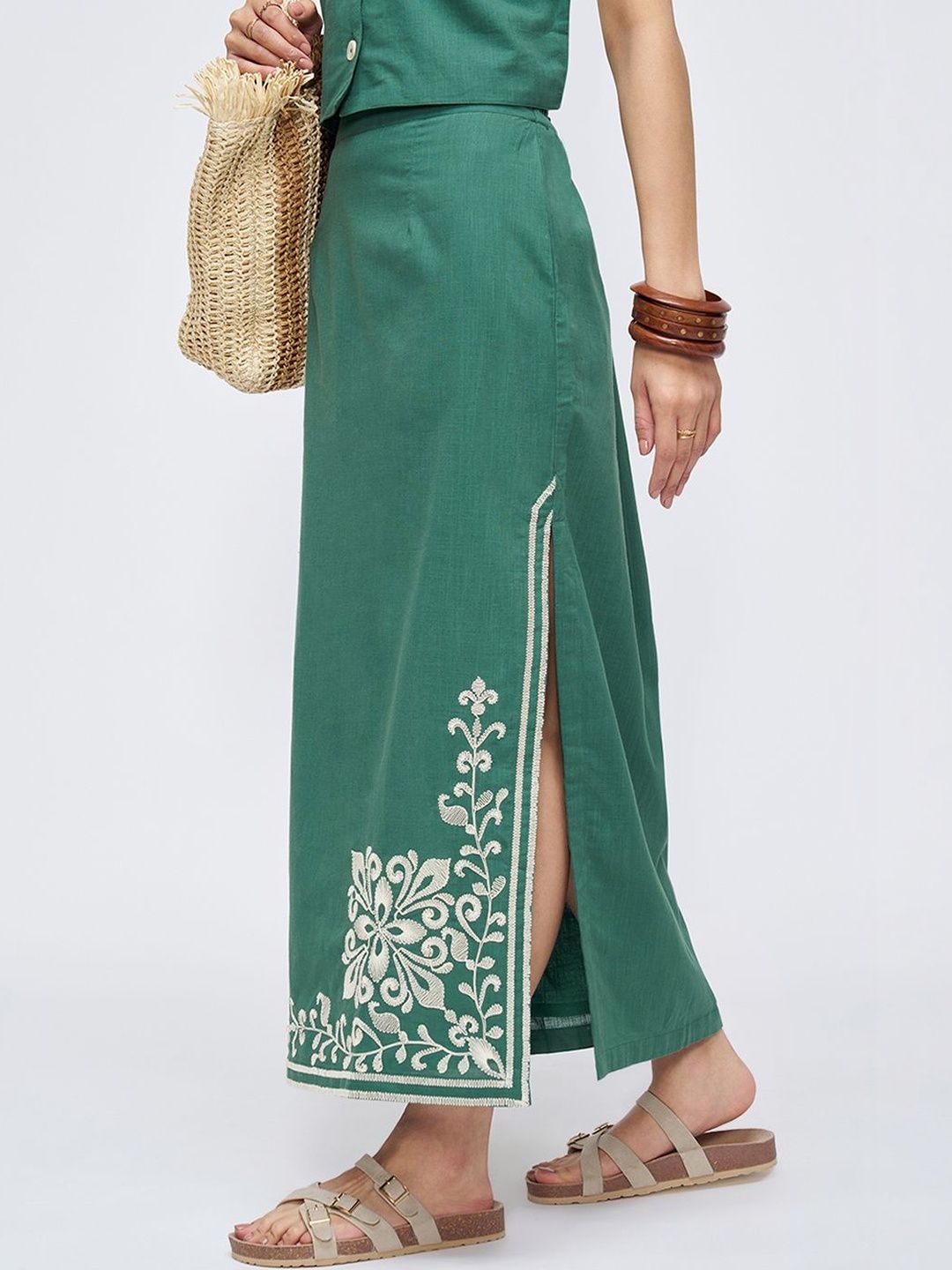 AKKRITI BY PANTALOONS Self Design Pure Cotton A-Line Maxi Skirts
