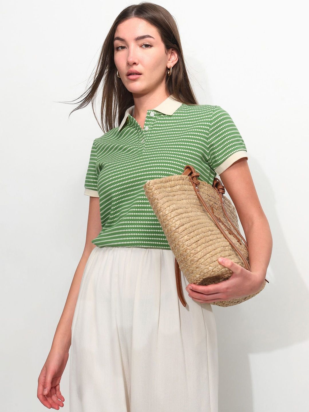 Striped Polo Collar T-shirt