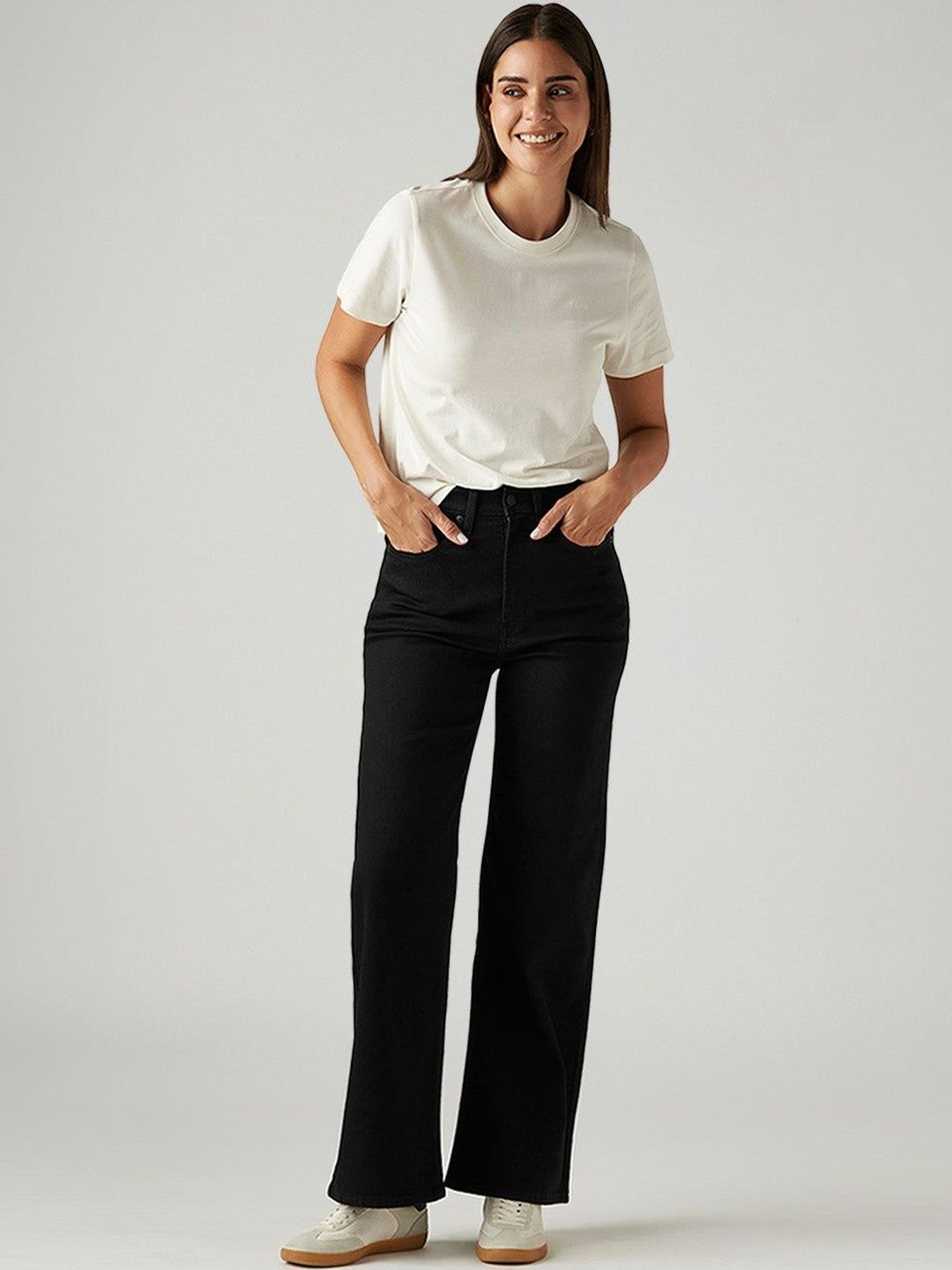 Black Ribcage Wide Leg Fit High Rise Jeans