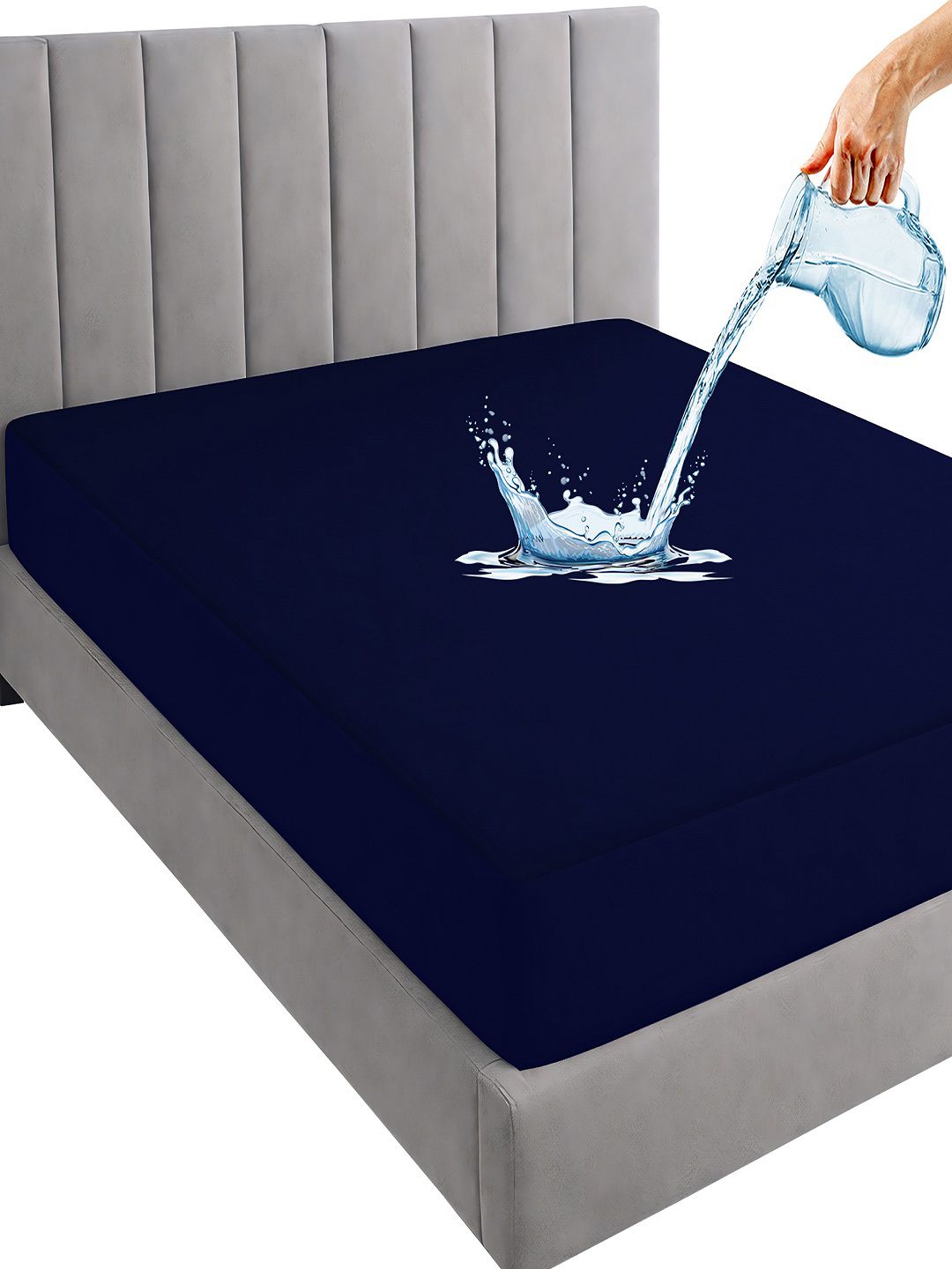GADDA CO Dark Blue Double Bed Soft & Waterproof Mattress Protector