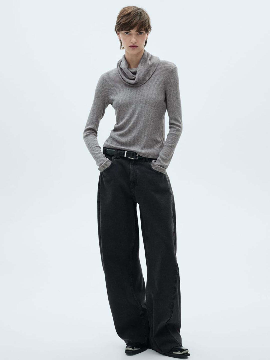 Scarf Neck Ribbed T-shirt