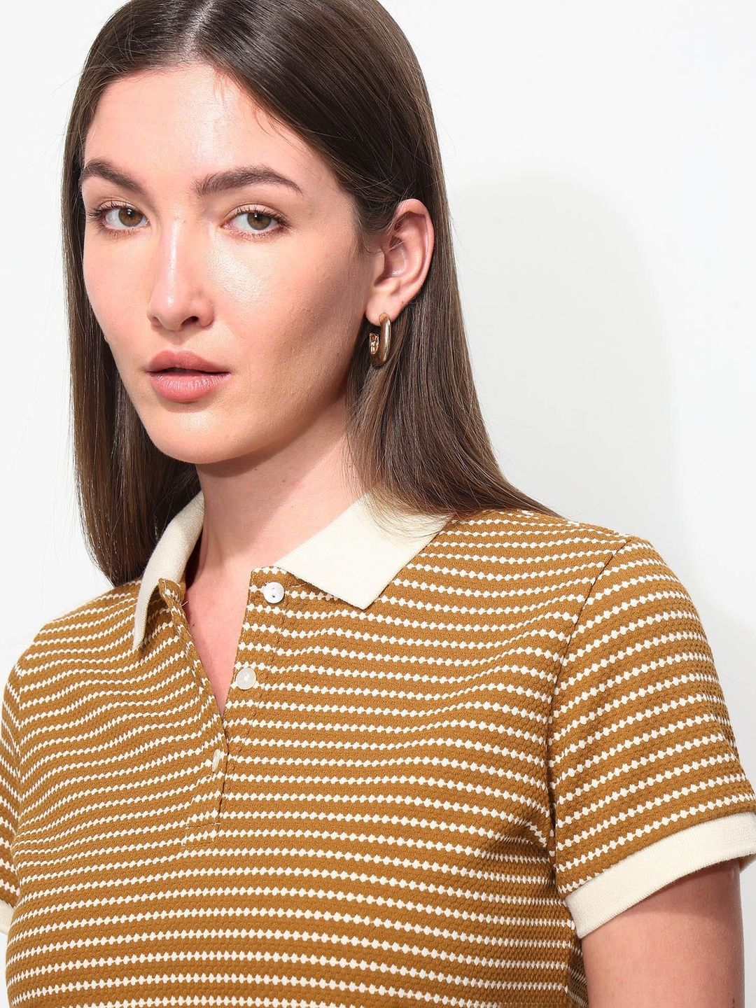 Striped Polo Collar T-shirt