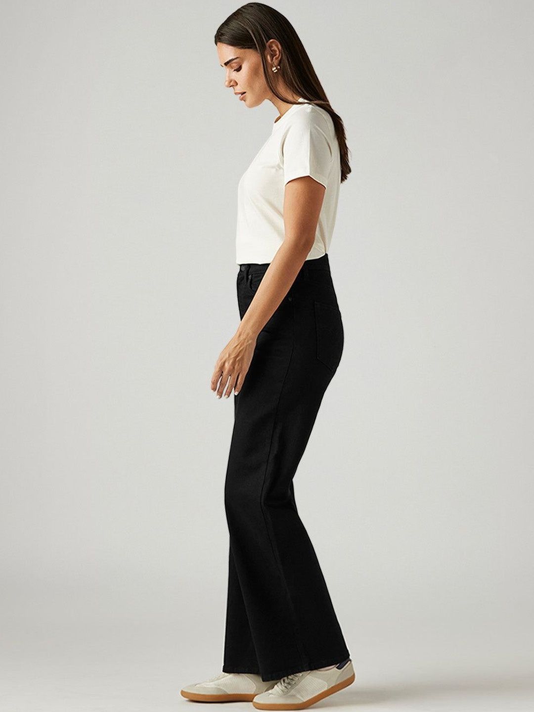 Black Ribcage Wide Leg Fit High Rise Jeans