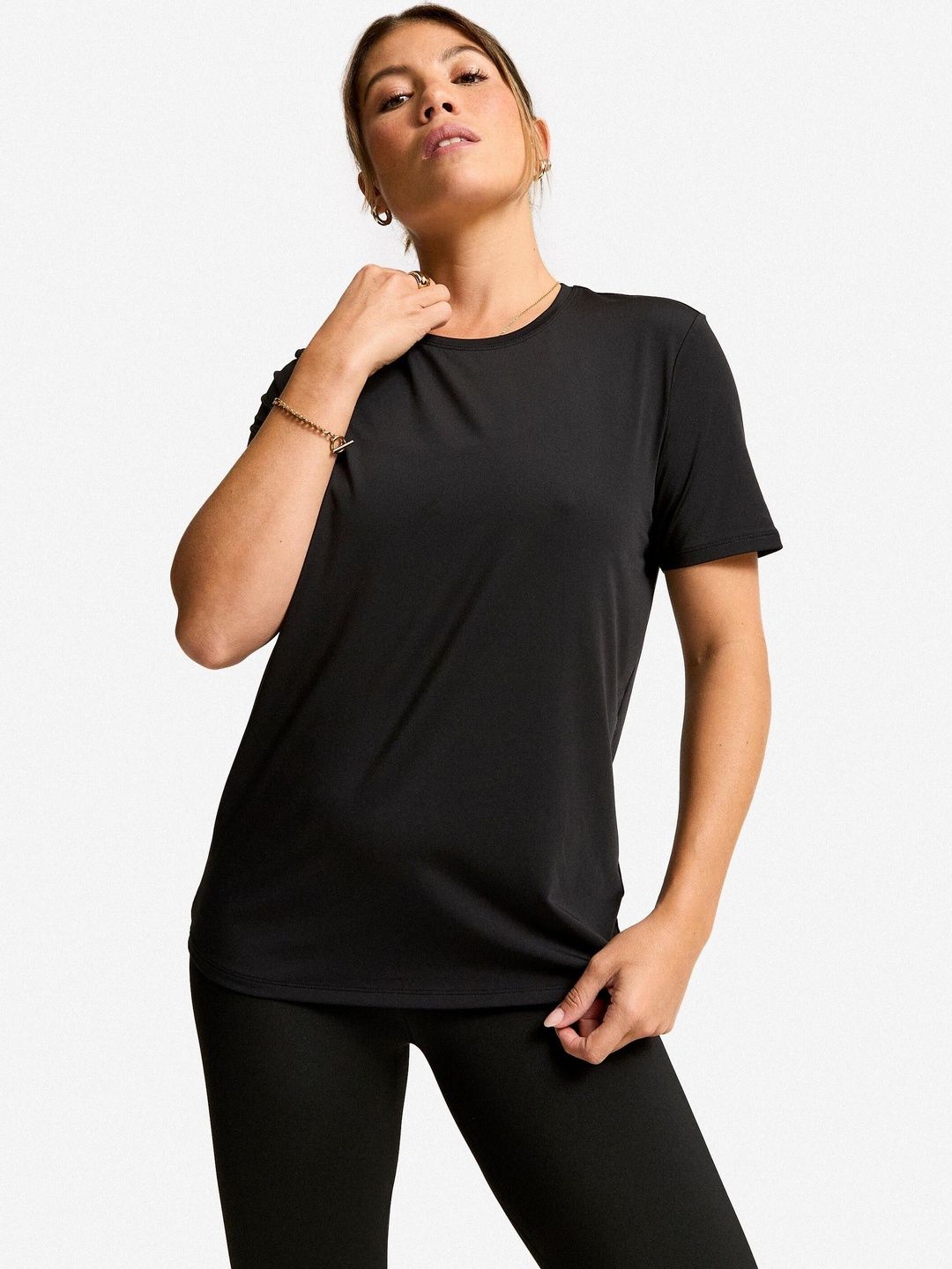 Decathlon Women Black 100 Synthe Essential Moisture Managing T-Shirt