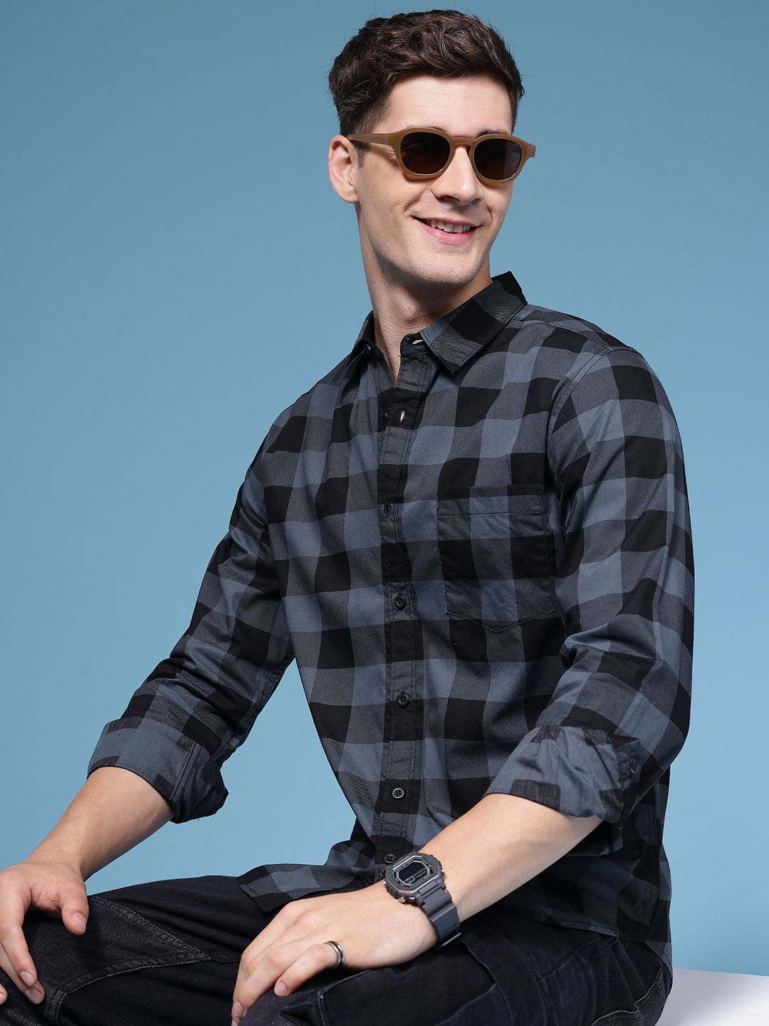 HERE&NOW Pure Cotton Buffalo Checks Casual Shirt