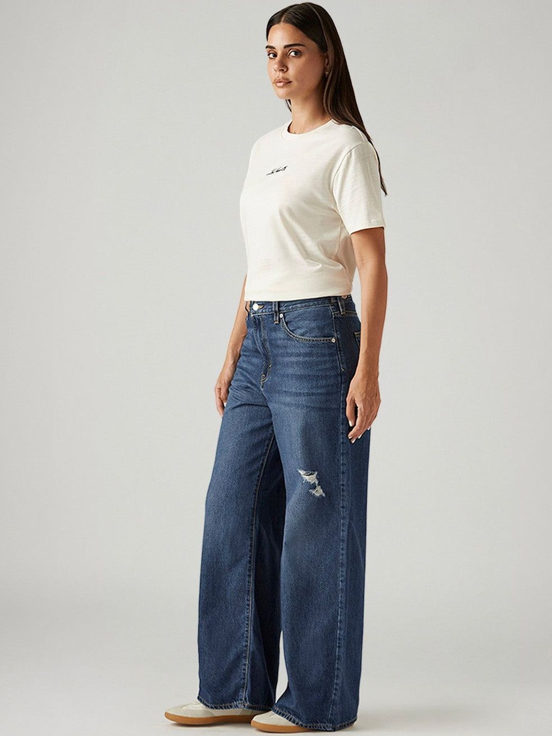 Blue Ribcage Wide Leg Fit High Rise Jeans
