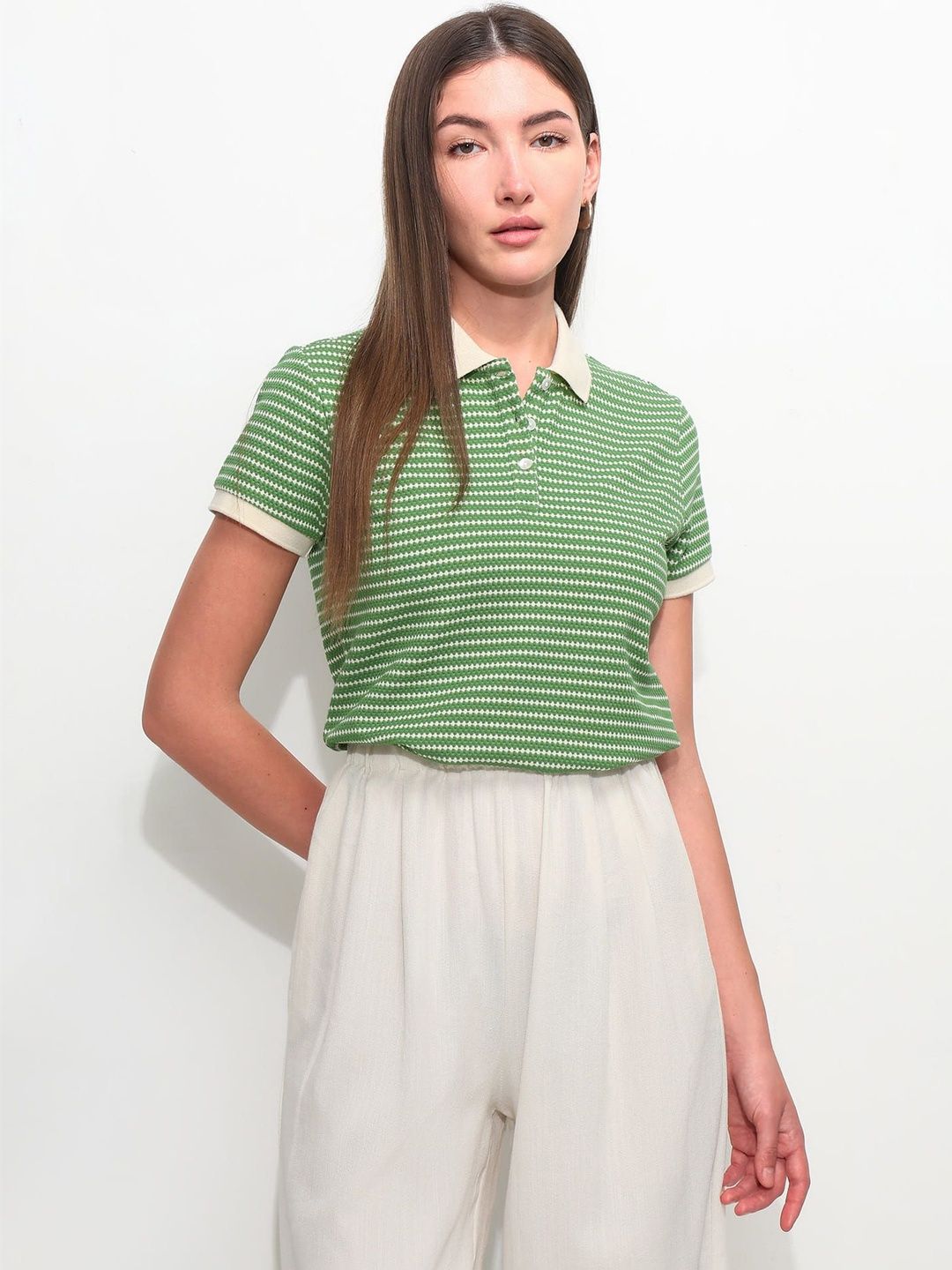 Striped Polo Collar T-shirt