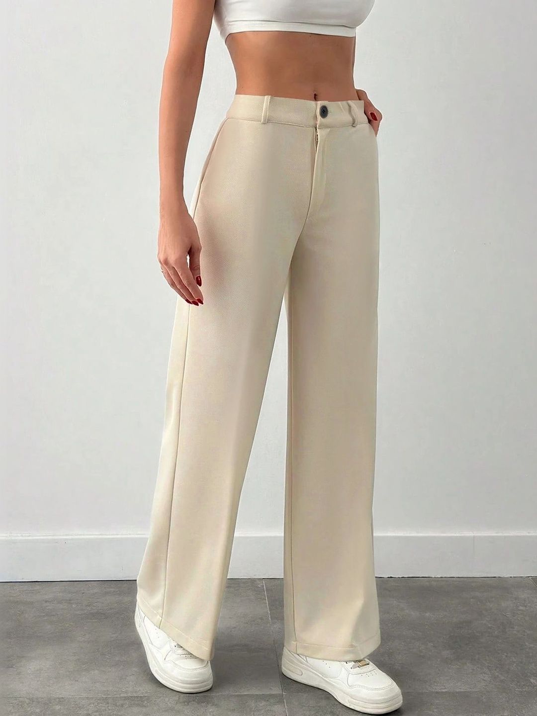 CREZYVEZY Women High-Rise Wrinkle Free Trousers