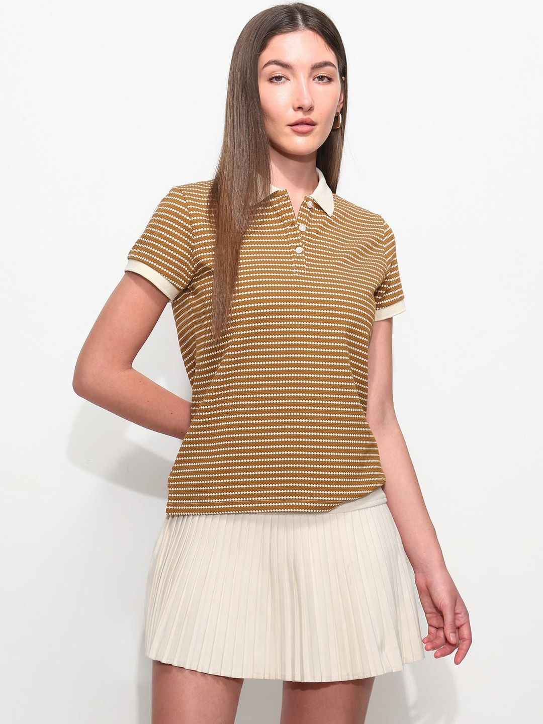 Striped Polo Collar T-shirt