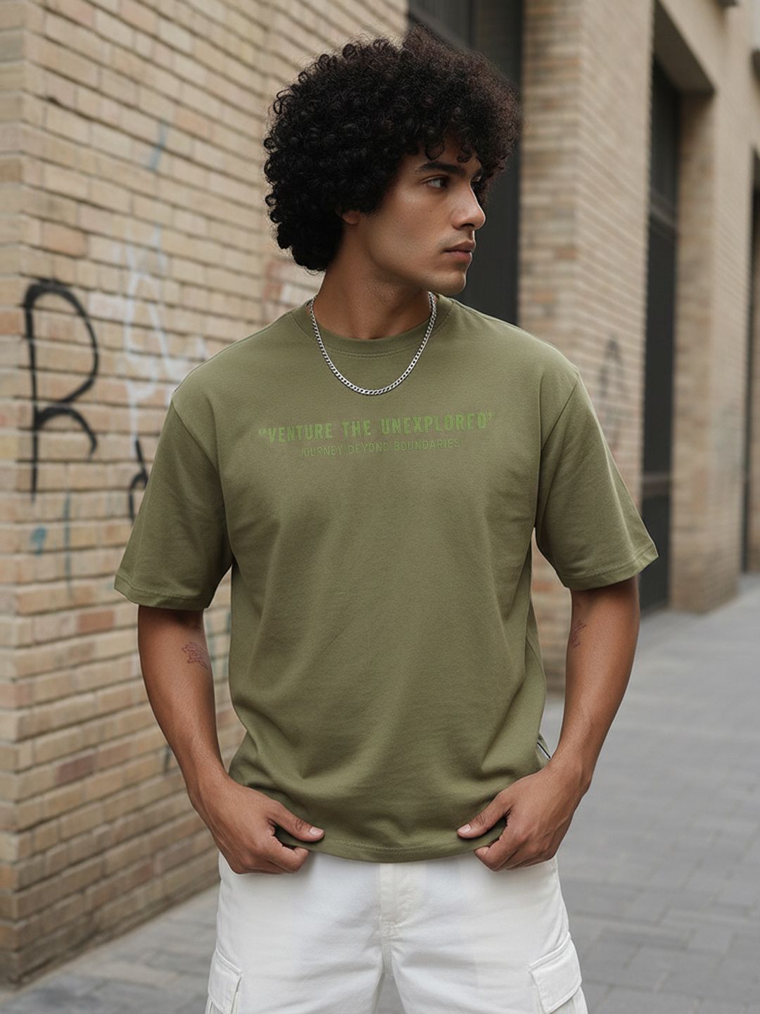 The Roadster Life Co. Typography Printed Drop-Shoulder Sleeves Pure Cotton Relaxed T-shirt