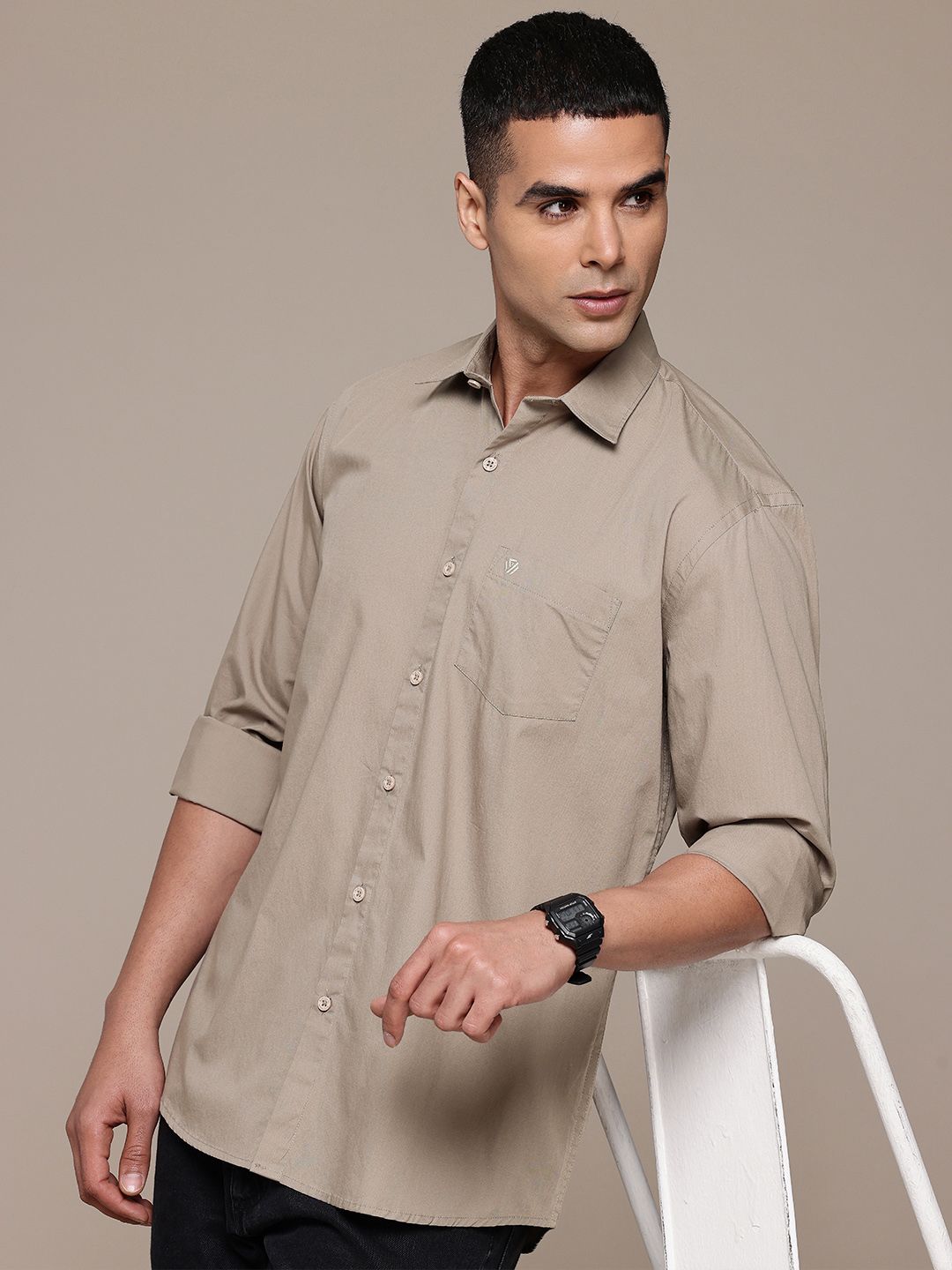 BLUE SQUAD Grey Regular Fit Casual Shirt